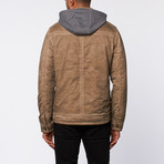 Washed Cotton Padded Jacket Hoodie // Khaki (S)