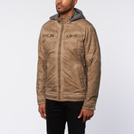 Washed Cotton Padded Jacket Hoodie // Khaki (S)