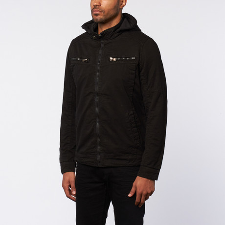 Washed Cotton Padded Jacket Hoodie // Black (S)