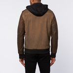 Washed Cotton + Sherpa Jacket Hoodie // Brown (L)