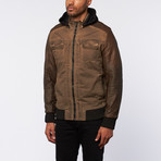 Washed Cotton + Sherpa Jacket Hoodie // Brown (L)