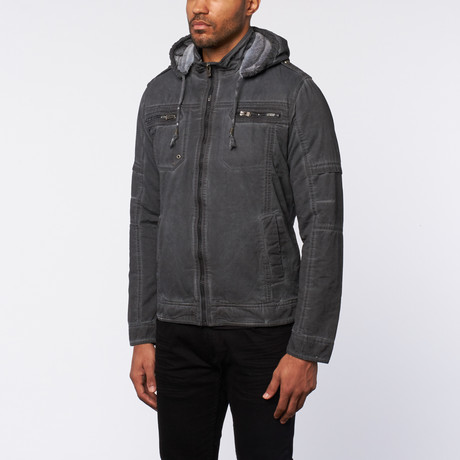 Washed Cotton + Fleece Hooded Jacket // Charcoal (S)