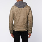 Distressed Padded Hoodie Jacket // Khaki (L)