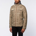 Distressed Padded Hoodie Jacket // Khaki (L)