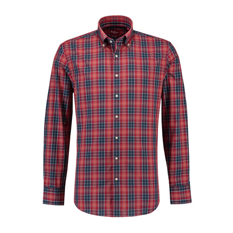 Button-Down // Red, Navy + White Plaid (M)