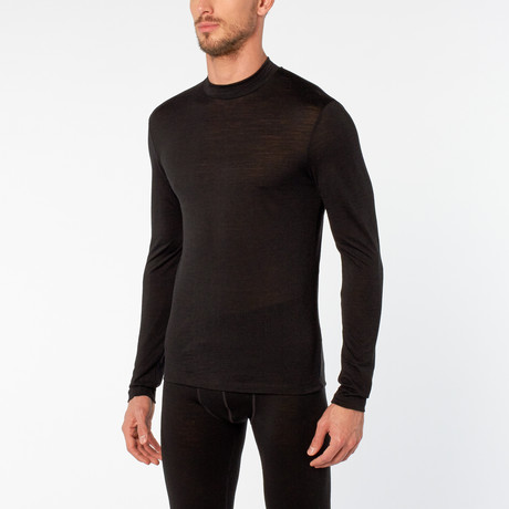 About // Merino Wool + Silk High-Neck Shirt // Black (S)