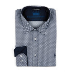 Long-Sleeve Button-Up Shirt // Blue + White Dot (L)