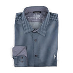 Long-Sleeve Button-Up Shirt // Blue + White Pattern (S)