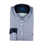 Long-Sleeve Button-Up Shirt // Blue + White Dot (M)