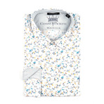 Long-Sleeve Button-Up Shirt // Blue + Yellow Floral (L)