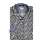 Long-Sleeve Button-Up Shirt // Black + White Print (L)