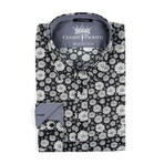 Long-Sleeve Button-Up Shirt // Black Floral (L)