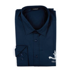Crest Long-Sleeve Button-Up Shirt // Dark Blue (2XL)