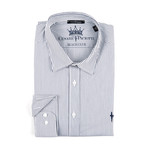 Long-Sleeve Button-Up Shirt // White + Grey Pinstripe (XL)