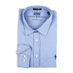 Long-Sleeve Button-Up Shirt // Light Blue + White Stripe (M)
