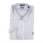 Long-Sleeve Button-Up Shirt // White + Grey Stripe (S)