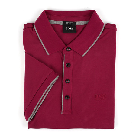 Firenze Stripe Collar Polo Shirt // Fuchsia (M)