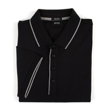 Firenze Striped Collar Polo Shirt // Black (L)