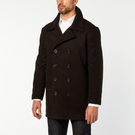 Double Breasted Wool Blend Coat // Black (XS)