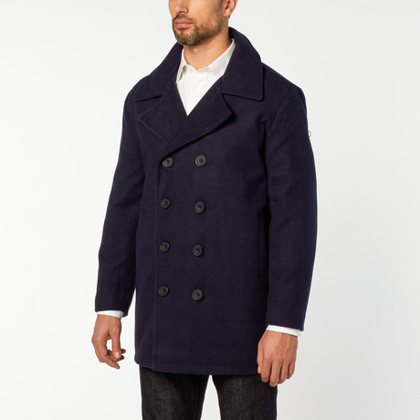Double Breasted Wool Blend Coat // Navy (XS)