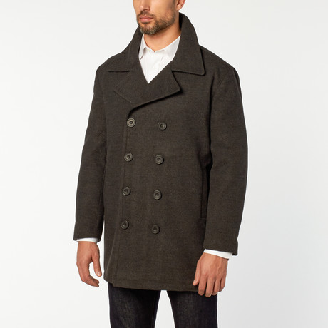 Double Breasted Wool Blend Coat // Charcoal (XS)
