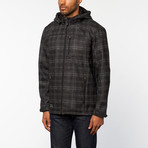 Hooded Printed Check Fleece Jacket // Black (2XL)