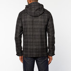 Hooded Printed Check Fleece Jacket // Black (L)