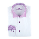 Milan Contrast Collar Button-Up // White + Orchid (2XL)