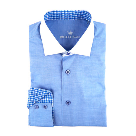 Milan Contrast Collar Button-Up // Blue + White (S)