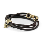 Human Skull Bracelet // Bronze (Black Leather)