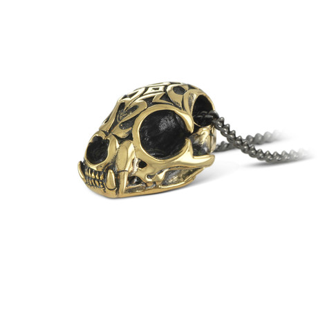 Tribal Lynx Skull Necklace (Bronze // 24" Gunmetal Chain)