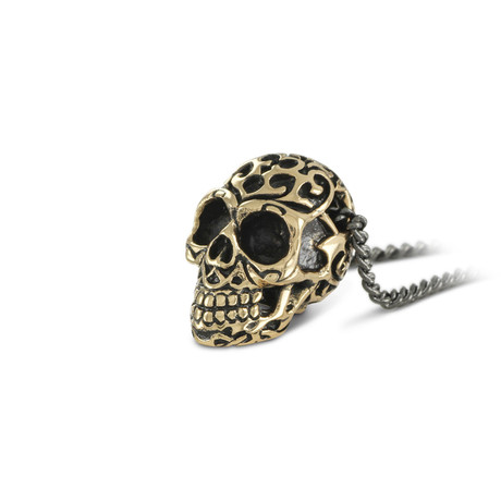 Tribal Human Skull Necklace (Bronze // 20" Gunmetal Chain)