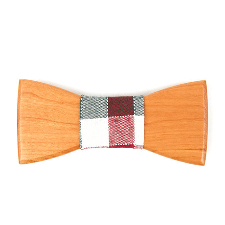 Bamboo Wooden Bowtie // Grey + Red Plaid