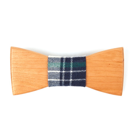 Bamboo Wooden Bowtie // Navy + Grey Plaid