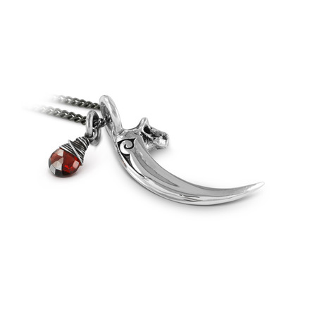 Raven Talon + Garnet Necklace (Bronze // 24" Gunmetal Chain)
