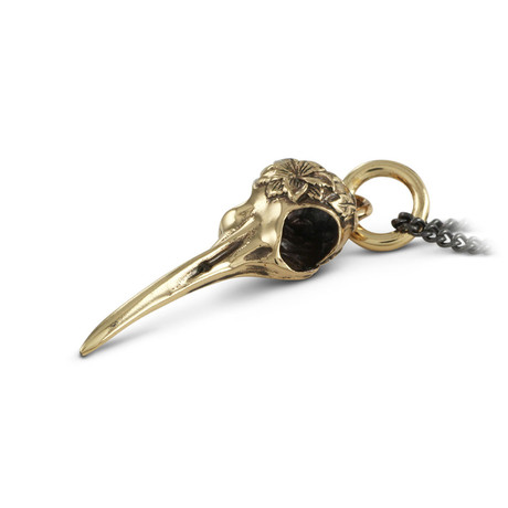 Hummingbird Skull Necklace (Bronze // 20" Gunmetal Chain)
