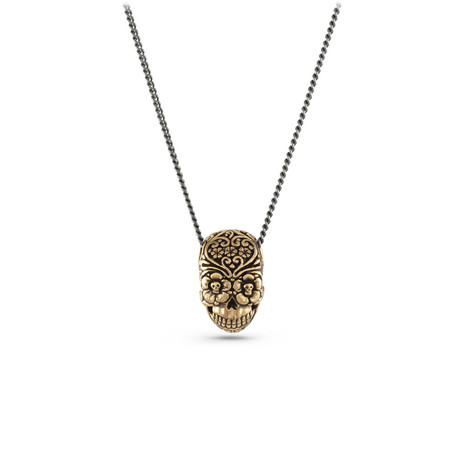 Day of the Dead Skull Necklace // Bronze (20")