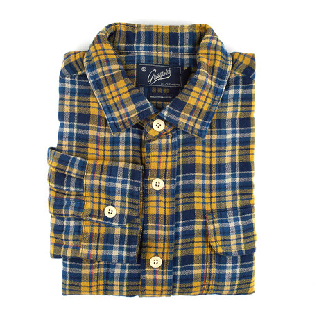 Double Cloth Button-Up Shirt // Gold + Navy Herringbone (XS)