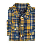 Double Cloth Button-Up Shirt // Gold + Navy Herringbone (L)
