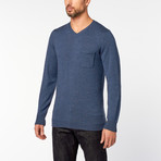 Merino Wool Sweater // Blue + Heather Grey (XL)