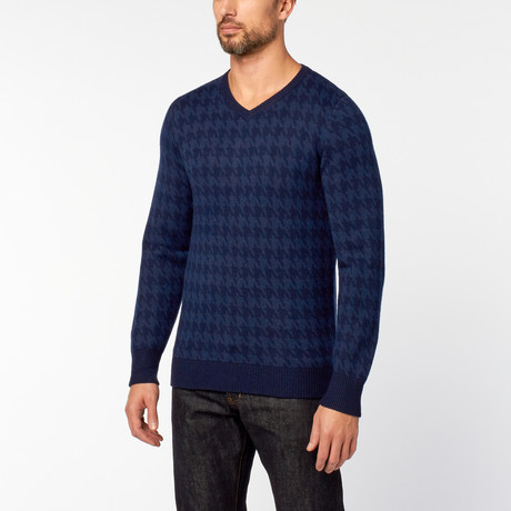 Double Knit Houndstooth Sweater // Navy Blue (XS)
