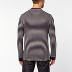 Double Cloth Long Sleeve Crew Neck // Navy Blue Stripe (S)