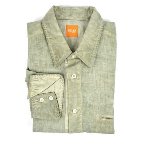 Linen Button Up Shirt // Green (S)