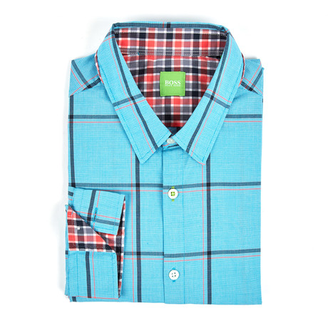 Hugo Boss // Plaid Button Up Shirt // Turquoise (S)