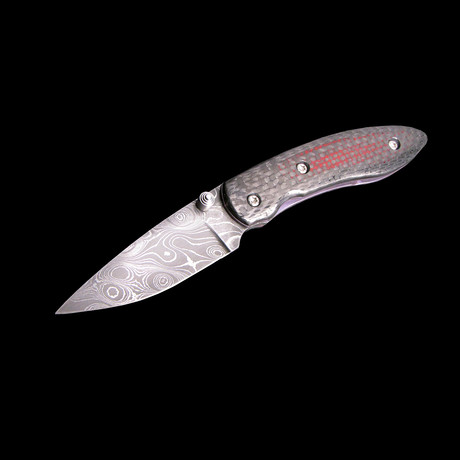 Carbon Fiber Damascus Folder Pocket Knife // Red