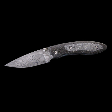 Carbon Fiber Damascus Folder Pocket Knife // Silver