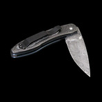 Carbon Fiber Damascus Folder Pocket Knife // Silver