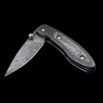 Carbon Fiber Damascus Folder Pocket Knife // Silver