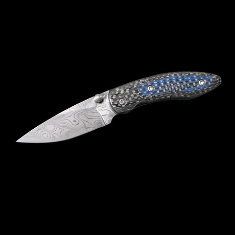 Carbon Fiber Damascus Folder Pocket Knife // Blue