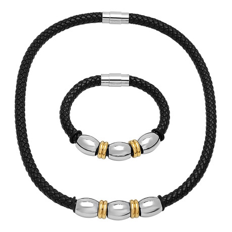 Leather Bracelet + Necklace Set